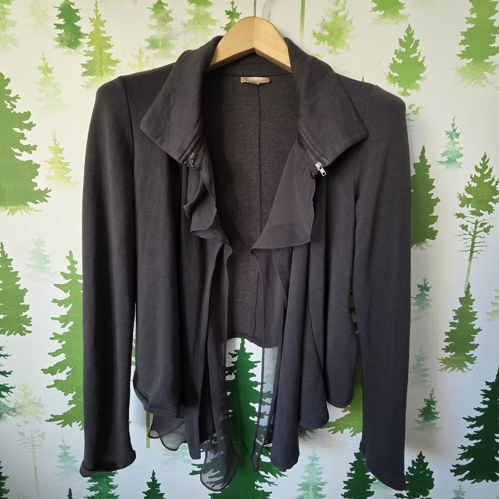 Bordeaux Charcoal Gray Drape Front Sweater Jacket.